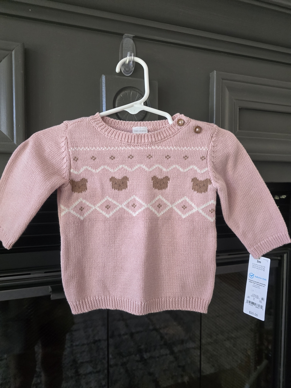 Carter's Pink Knit Crewneck Sweater with Bear Motif